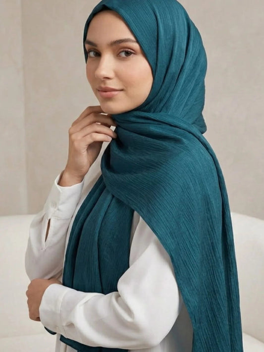 Luxury Crinkle Silk Hijab - Teal GREEN