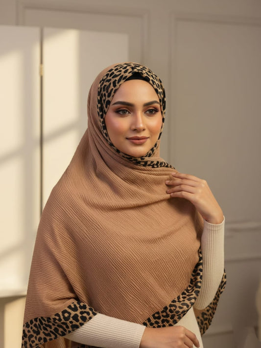 Leapord Wrap Hijab-Tan