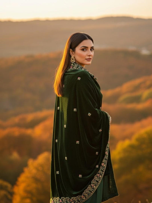 Lux Velvet Shawl-Green