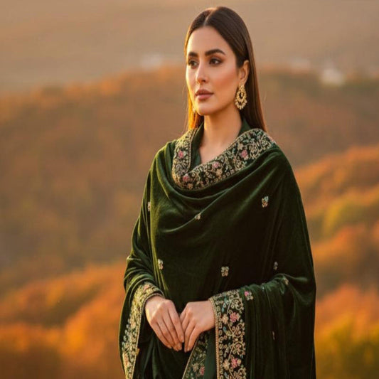 Lux Velvet Shawl-Green