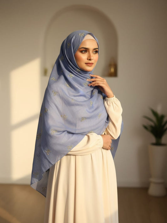 Bow Emb Hijab- Sky