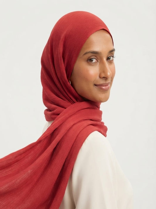 Luxury Crinkle Silk Hijab - RED