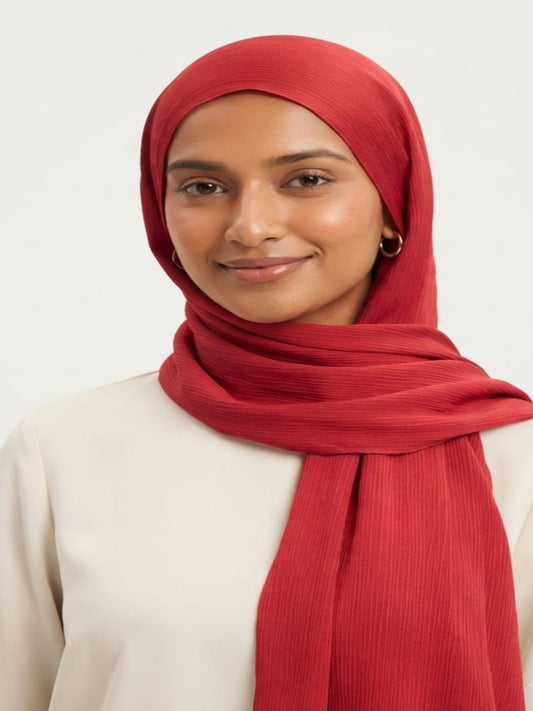 Luxury Crinkle Silk Hijab - RED
