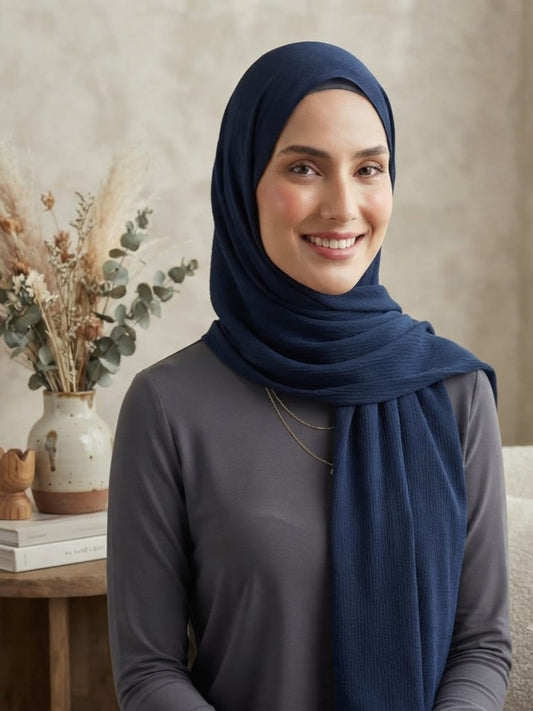 Luxury Crinkle Silk Hijab - DARK BLUE