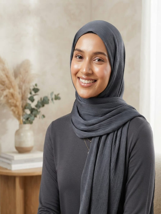 Luxury Crinkle Silk Hijab - SMOKE