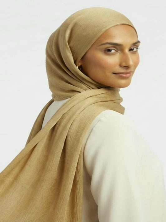 Luxury Crinkle Silk Hijab - KHAKKI