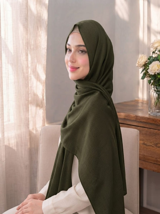 Turkish Lawn Hijab - ARMY GREEN