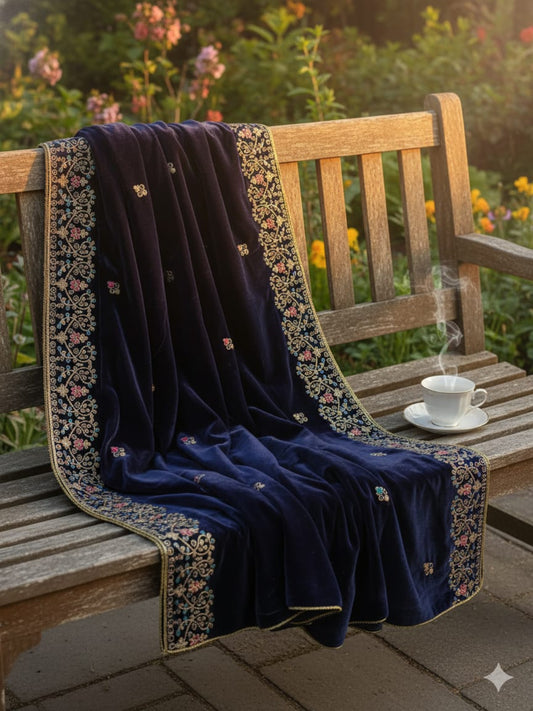 Lux Velvet Shawl-Navy