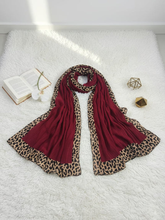 Leopard Wrap Hijab-Maroon