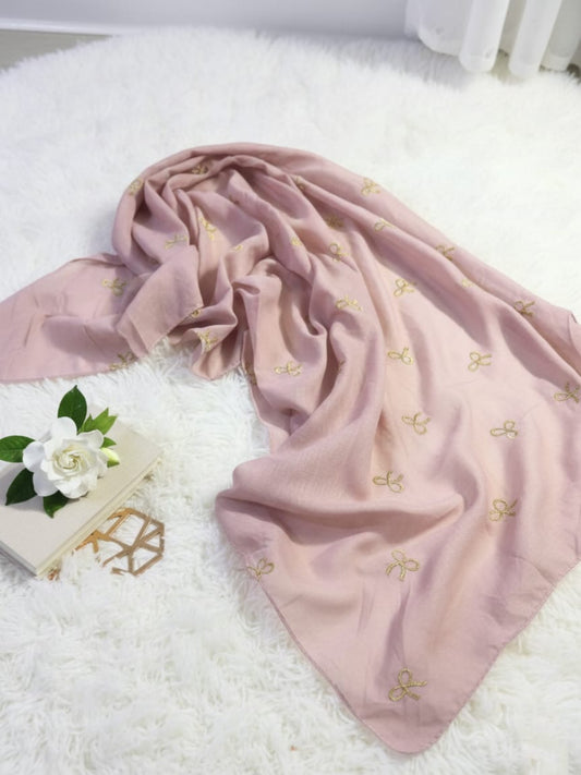 Bow Emb Hijab- Pink