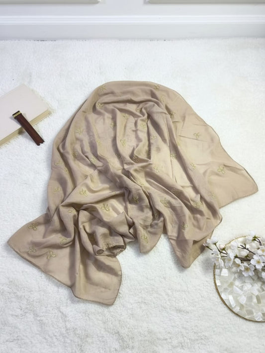 Bow Emb Hijab- Cream