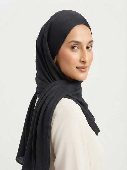 Luxury Crinkle Silk Hijab - BLACK