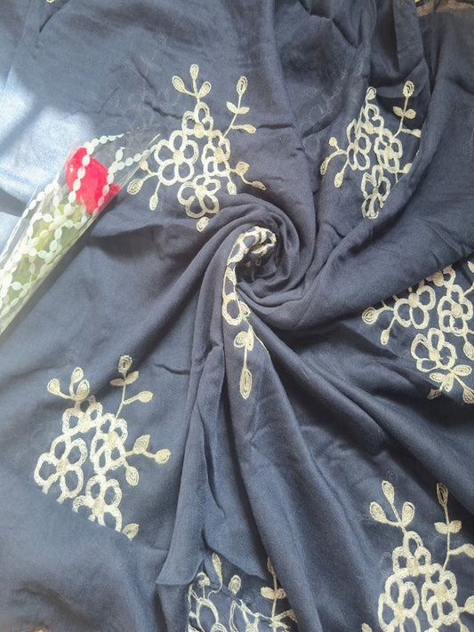Embroided Floral Hijab NAVY