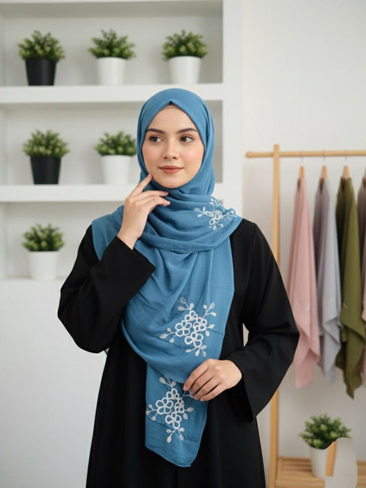Embroide Floral Hijab SEA GREEN