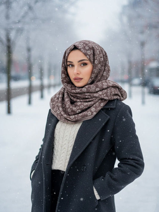 Flower Woolen Hijab Choco