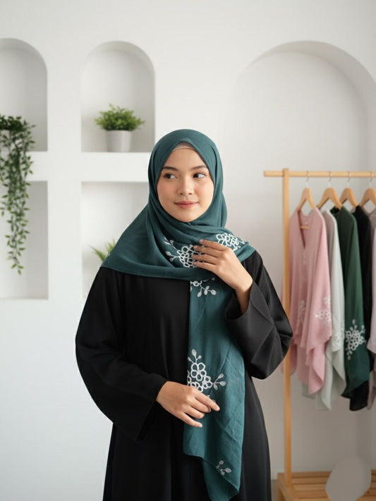 Embroide Floral Hijab GREEN