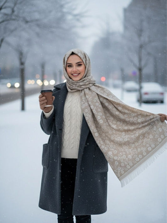 Flower Woolen Hijab Coffee