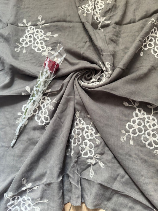 Embroide Floral Hijab GREY