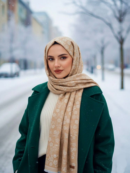 Flower Woolen Hijab Butter