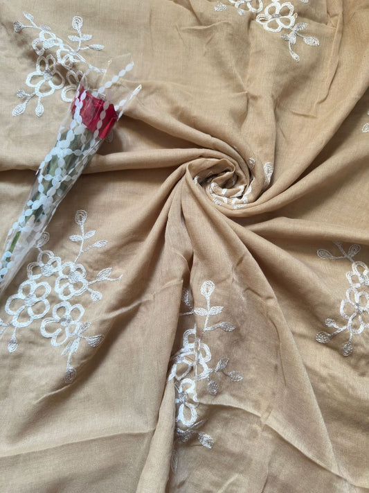 Embroide Floral Hijab LIGHT BROWN