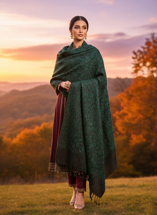 Woolen Shawl Lilly Green