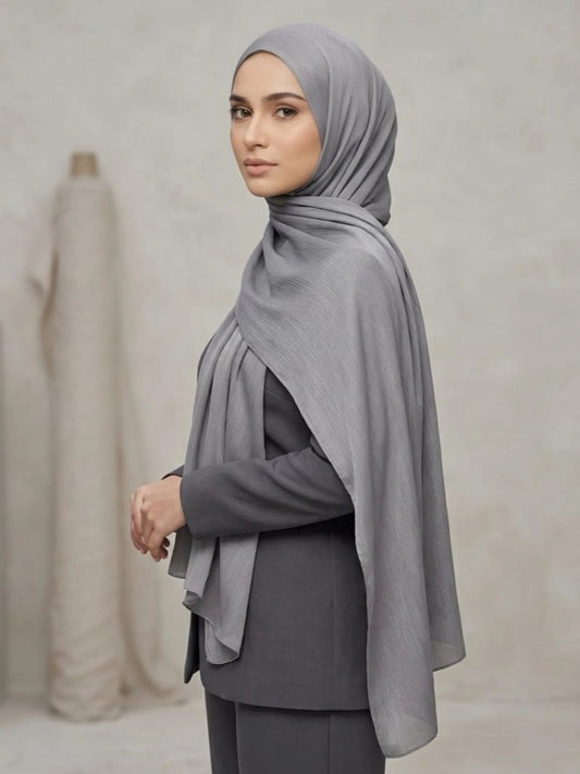 Luxury Crinkle Silk Hijab - SILVER