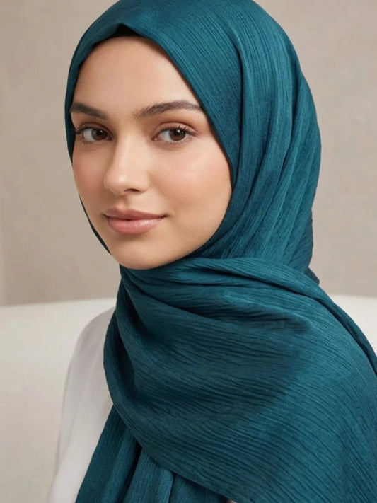 Luxury Crinkle Silk Hijab - Teal GREEN