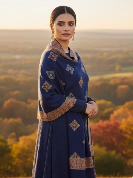 Lux Embroided Shawl-Navyblue