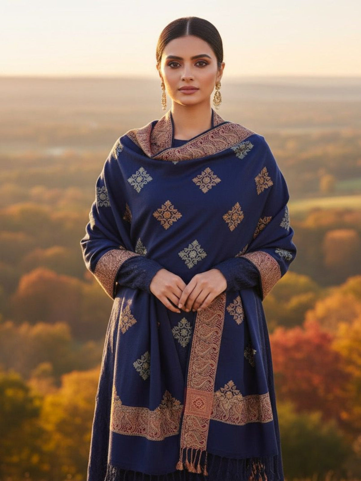 Lux Embroided Shawl-Navyblue