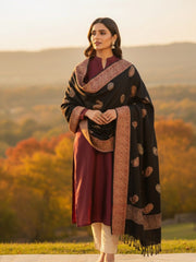 Lux Embroided Shawl-Black