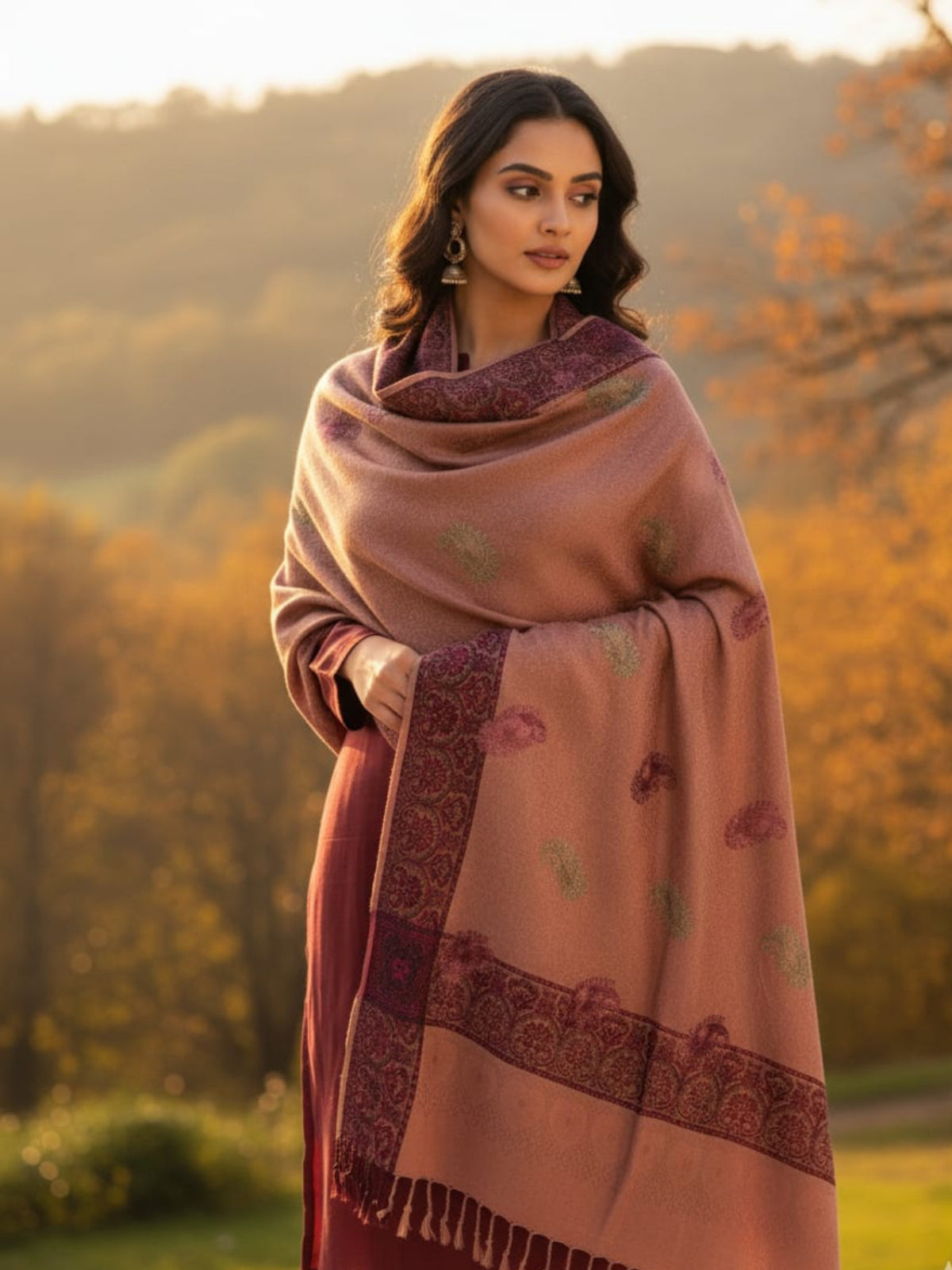 Lux Embroided Shawl-Peach