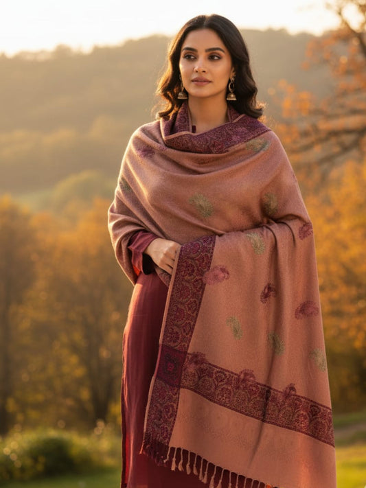 Lux Embroided Shawl-Peach