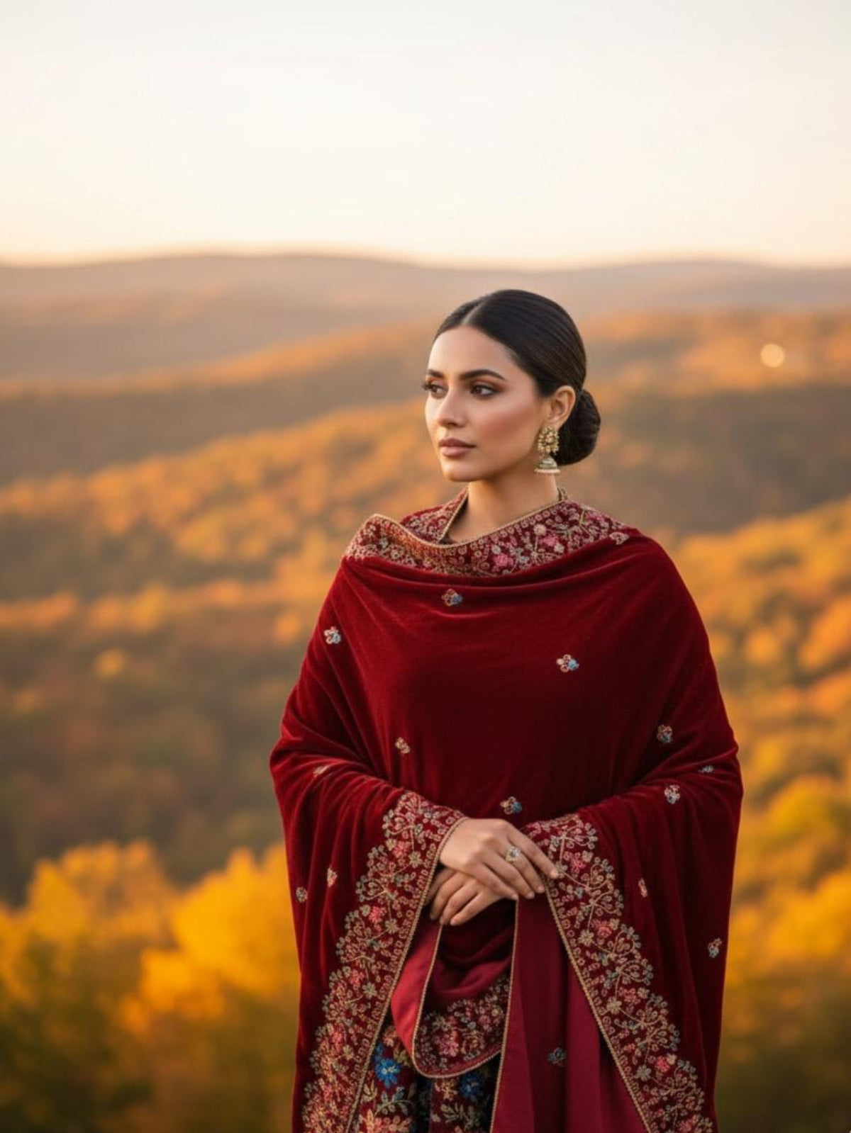 Lux Velvet Shawl-Maroon