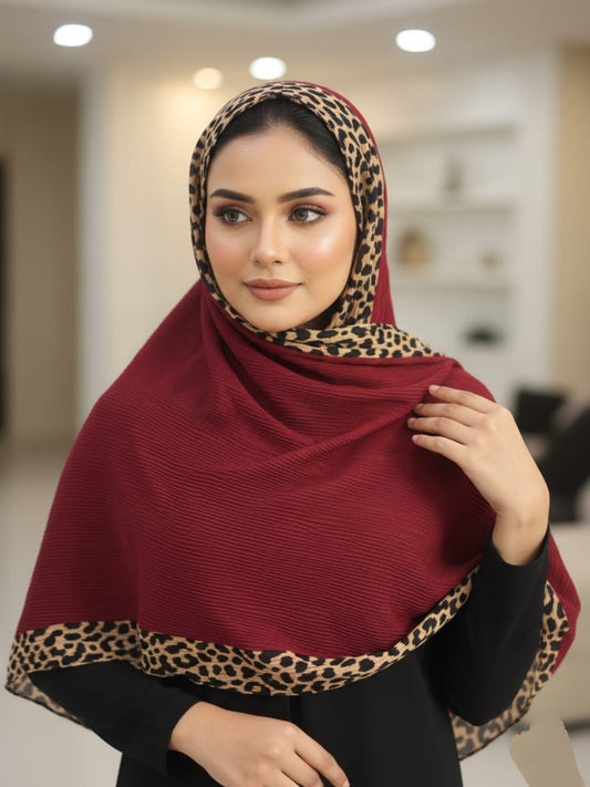 Leopard Wrap Hijab-Maroon
