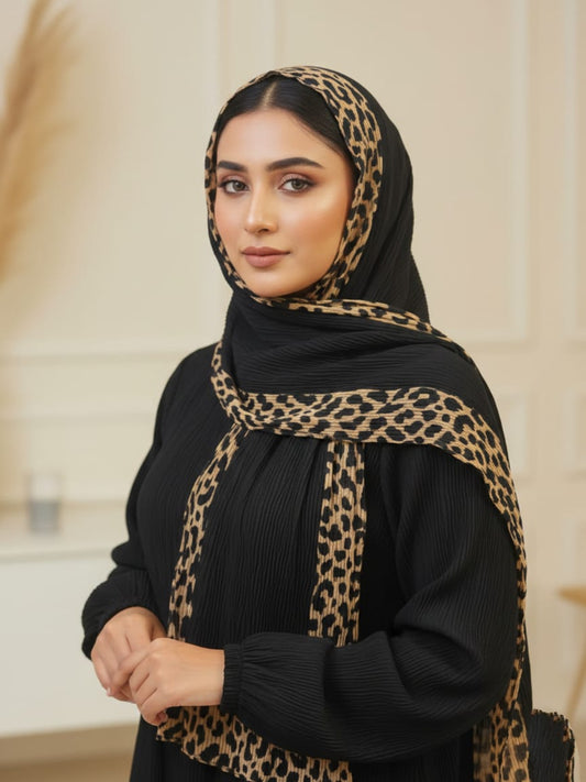 Leopard Wrap Hijab-Black