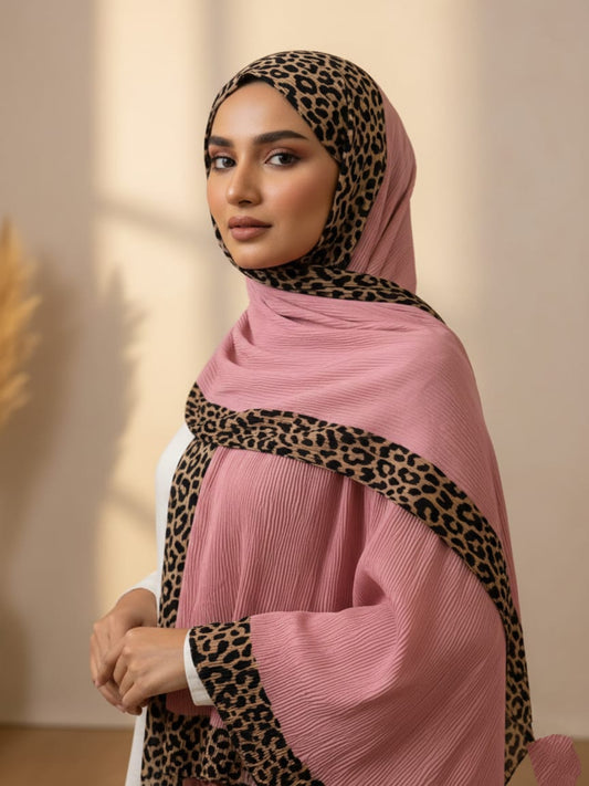 Leopard Wrap Hijab-Rose