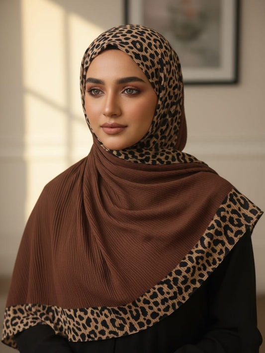 Leopard Wrap Hijab-Walnut