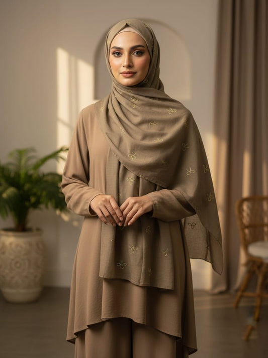 Bow Emb Hijab- Brown