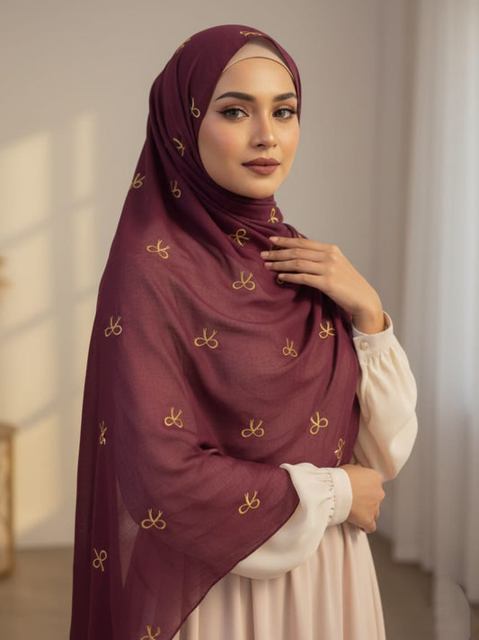 Bow Emb Hijab- Maroon
