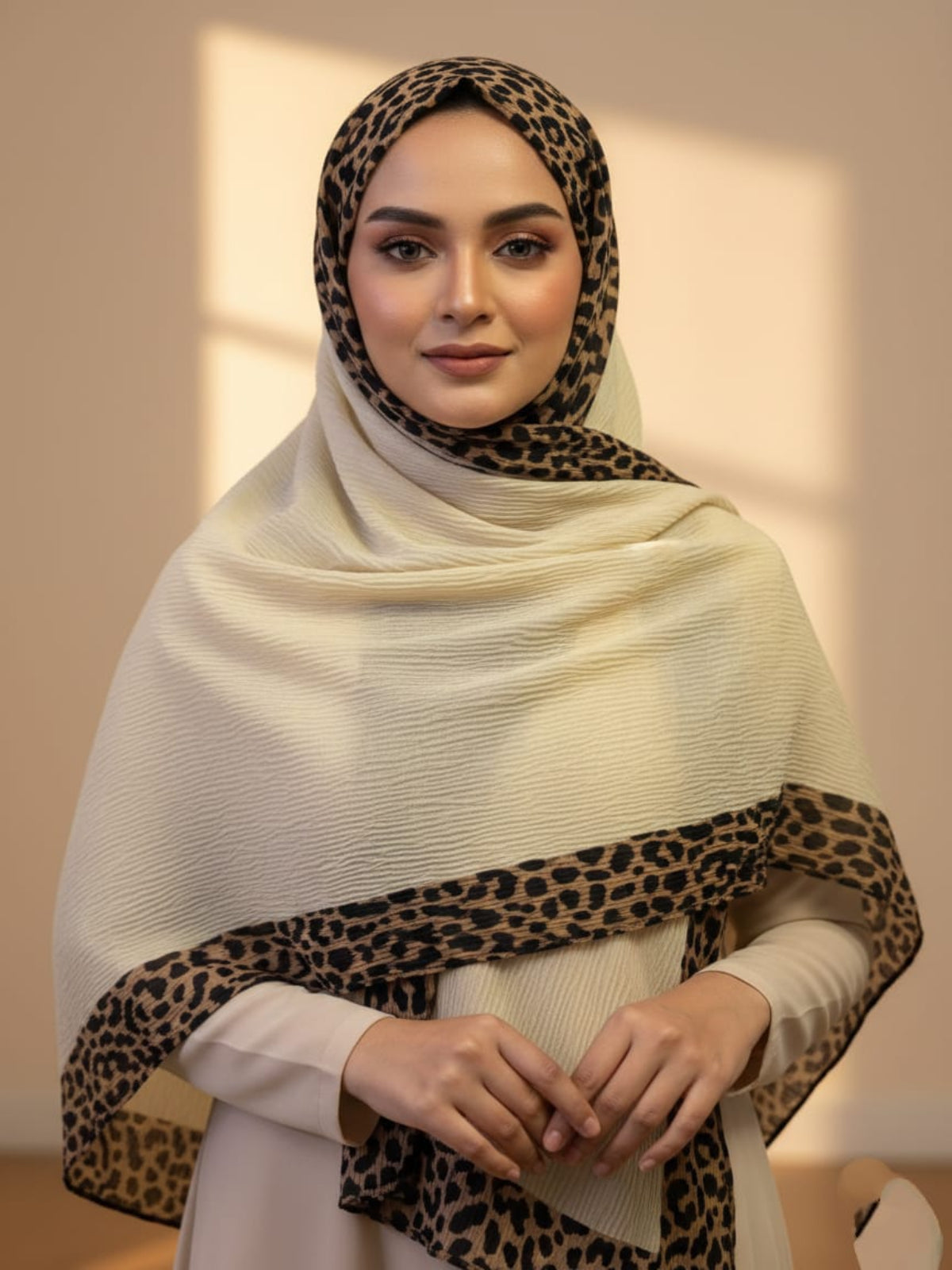 Leopard Wrap Hijab-Cream