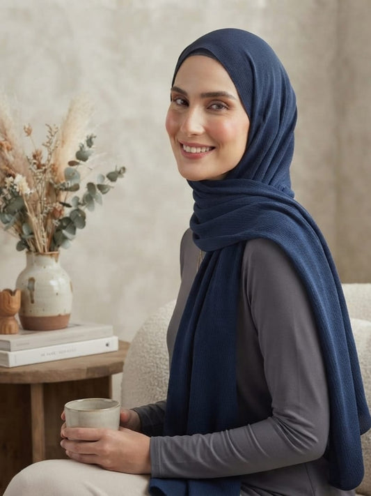 Luxury Crinkle Silk Hijab - DARK BLUE