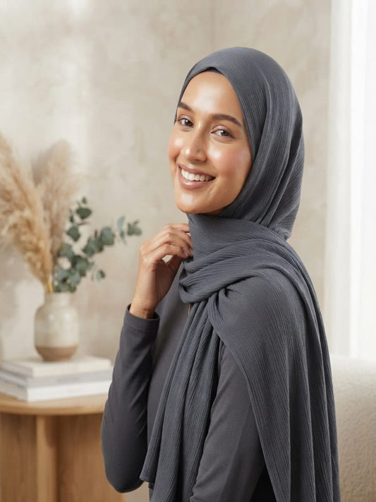 Luxury Crinkle Silk Hijab - SMOKE