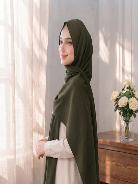 Turkish Lawn Hijab - ARMY GREEN