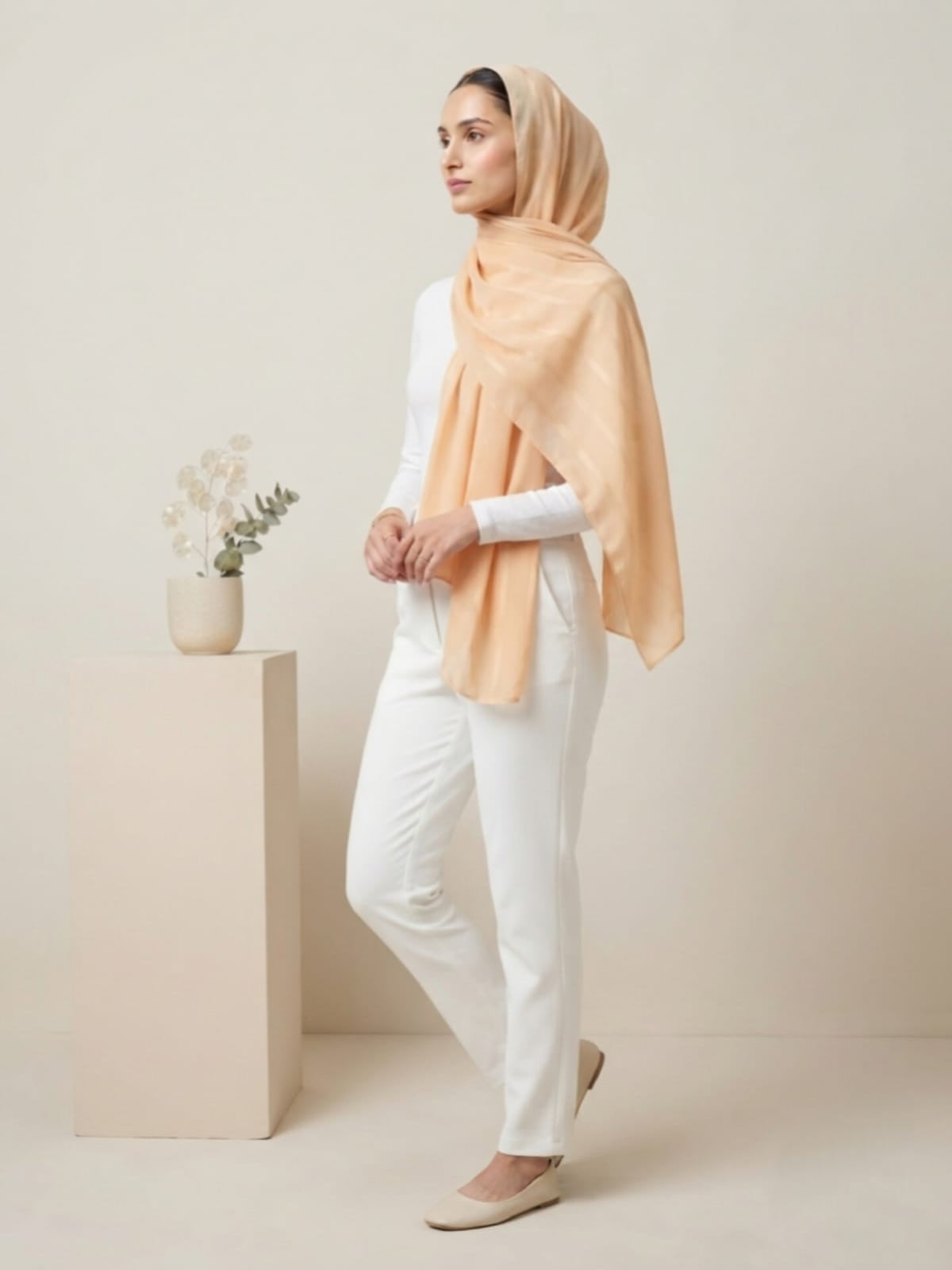 Aura Georgette Hijab-Light Peach