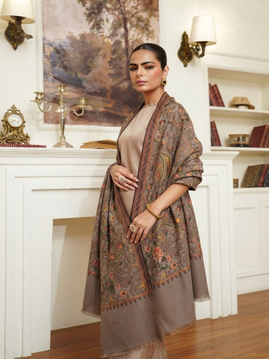 Soul Embroidered Shawl-Stone Grey