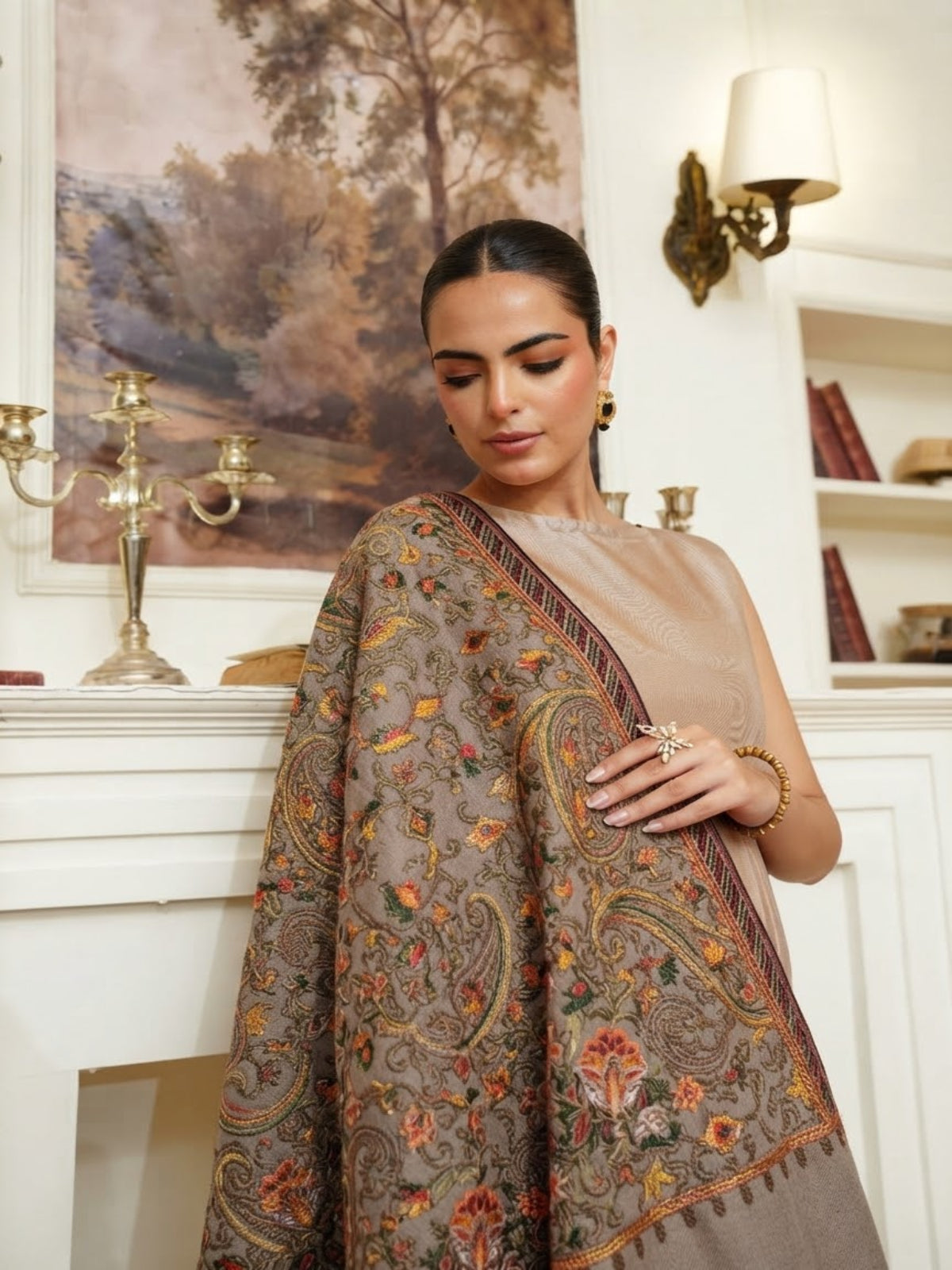 Soul Embroidered Shawl-Stone Grey