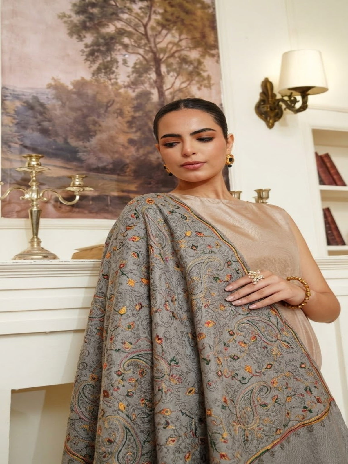 Soul Embroidered Shawl-Sand Beige