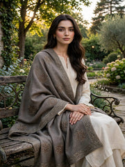 Noor Embroidered Shawl-Taupe Grey
