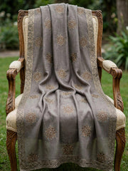 Noor Embroidered Shawl-Taupe Grey