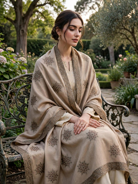 Noor Embroidered Shawl-Fawn Taupe